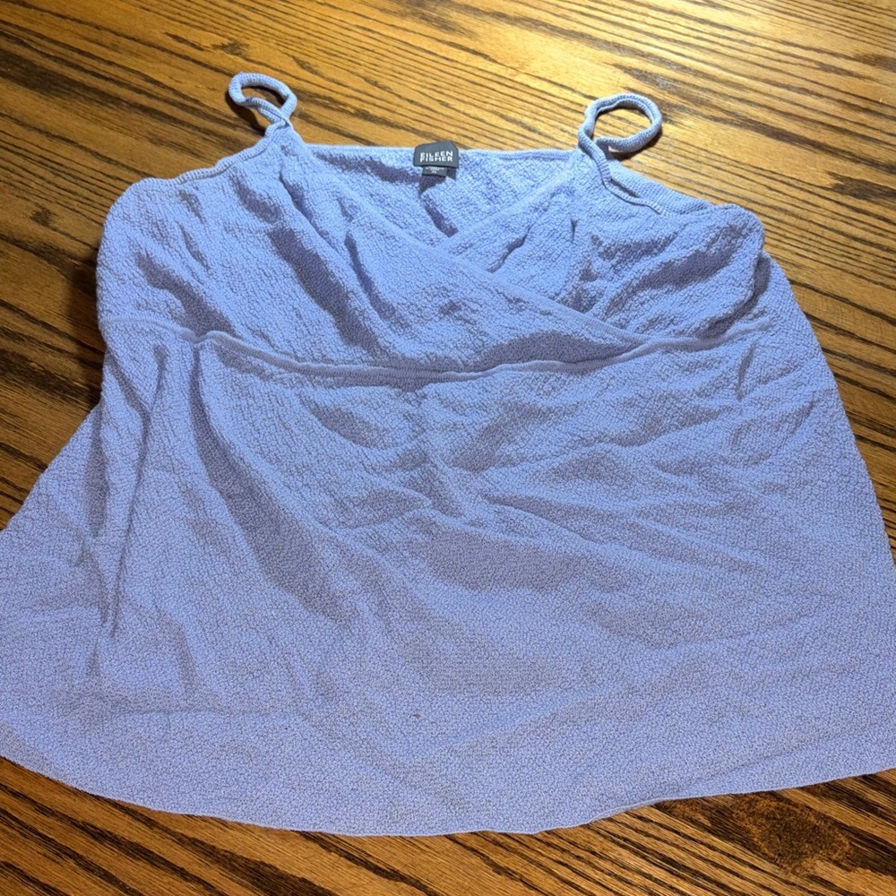 Vintage Eileen Fisher wrap babydoll tank top knit 100% wool periwinkle/lavender